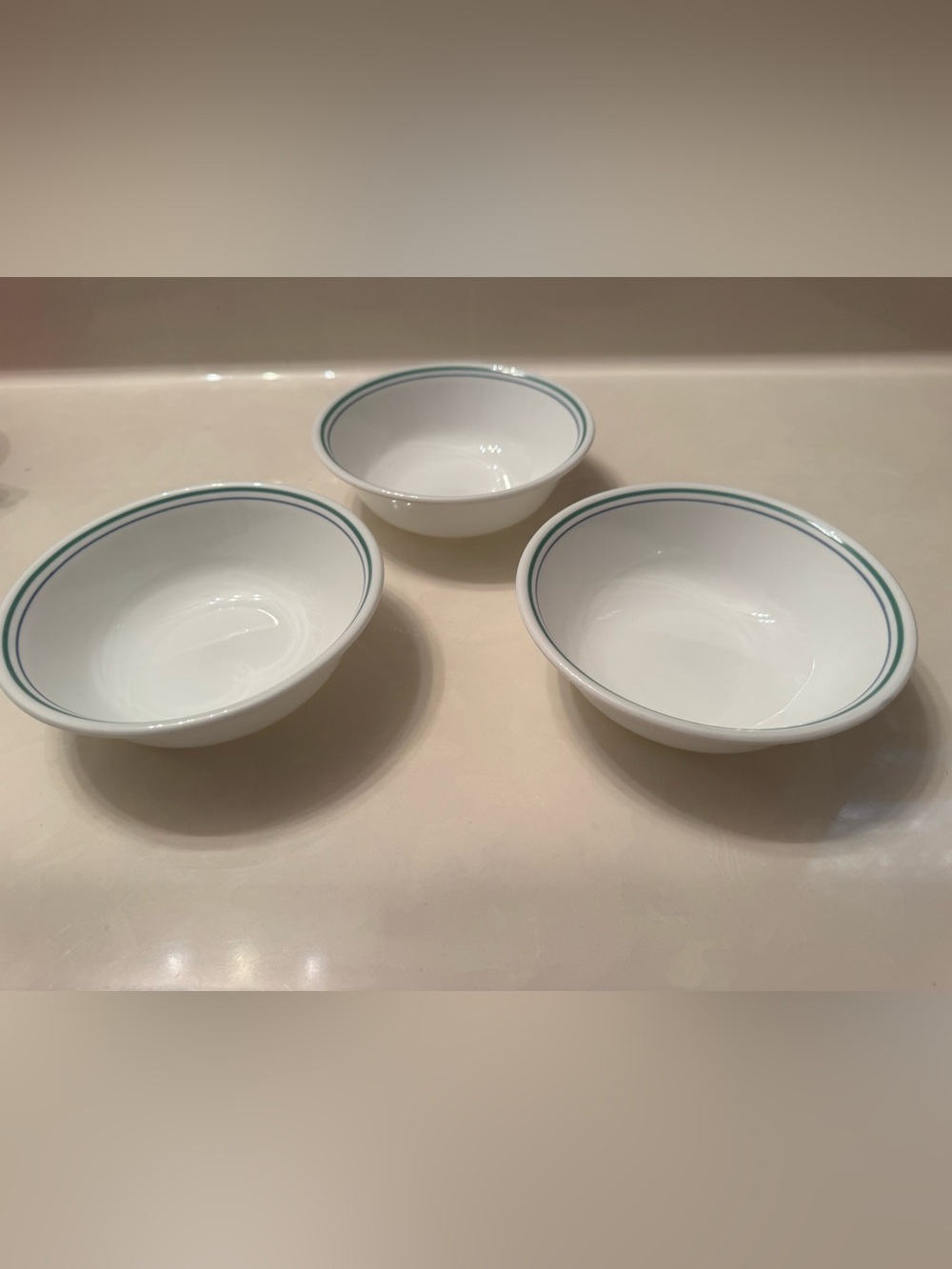 Set of 3 Corelle Country Cottage Cereal Bowls 6" Blue Green Double Stripe